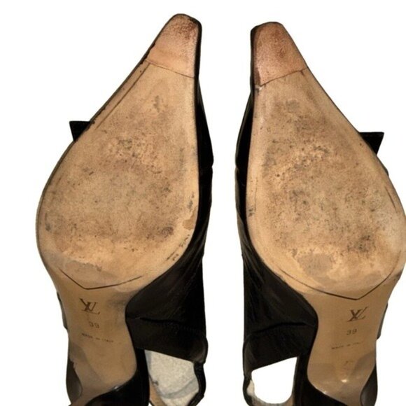 Louis Vuitton Black Leather Slingback Pumps Gold LV Logo Detail Box 39EU 8.5 US - Picture 11 of 13